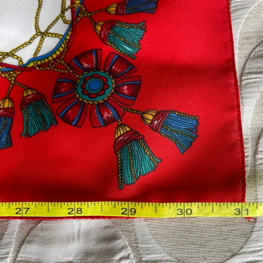 Berkshire Vintage Square Scarf Red White‎ Equestrian Tassel Made in Italy 31x31